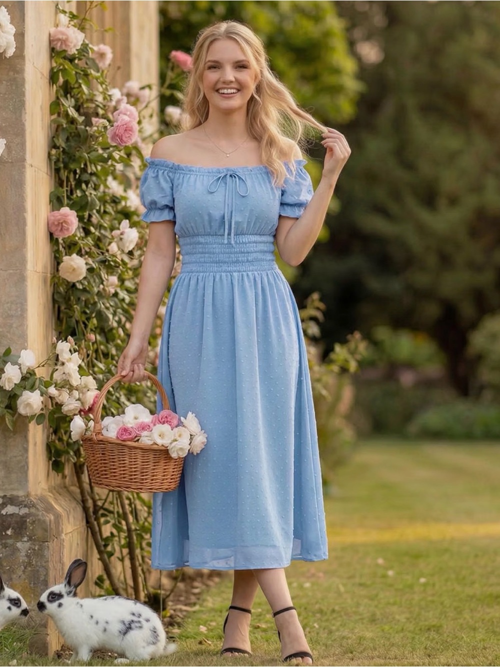 Light Blue Smocked Sleeve Dress